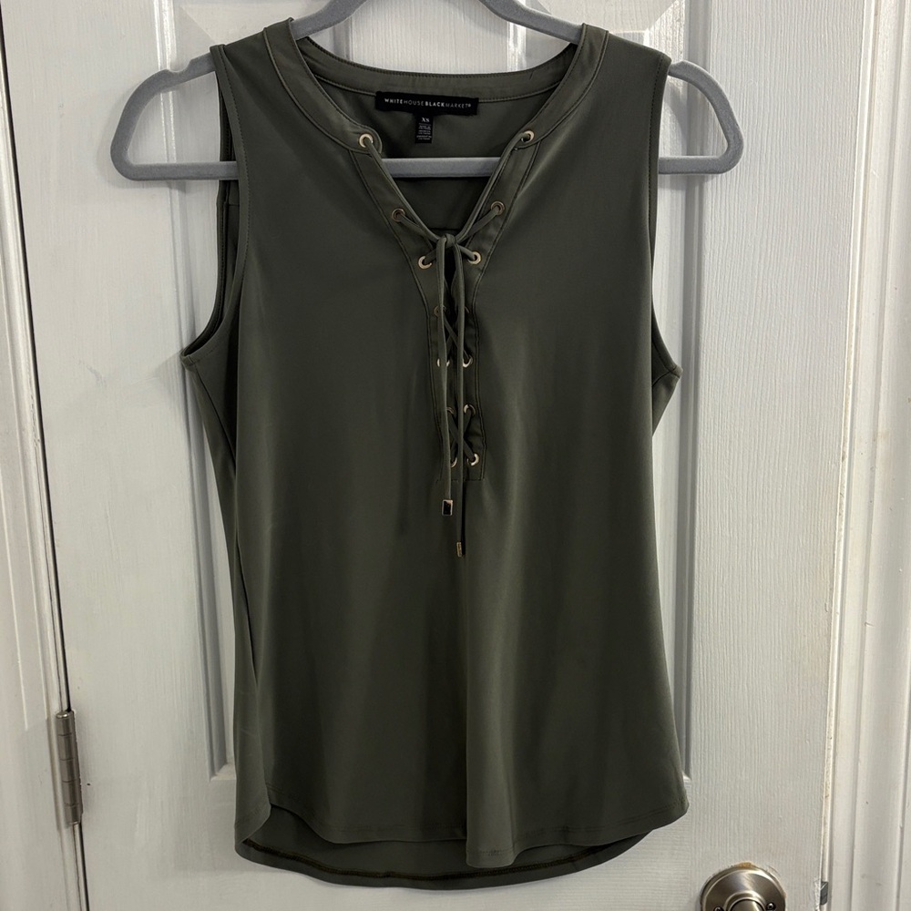 White House Black Market Khaki Lace-Up Tank Top